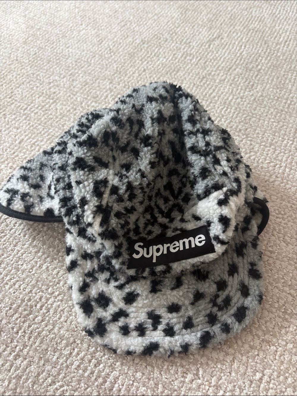 Supreme Sherpa Leopard Camp Cap - Black & White